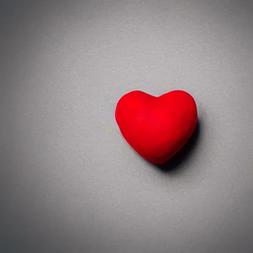 Image similar to 3d render of a badly formed red putty heart shape in the middle of a gray sheet of paper