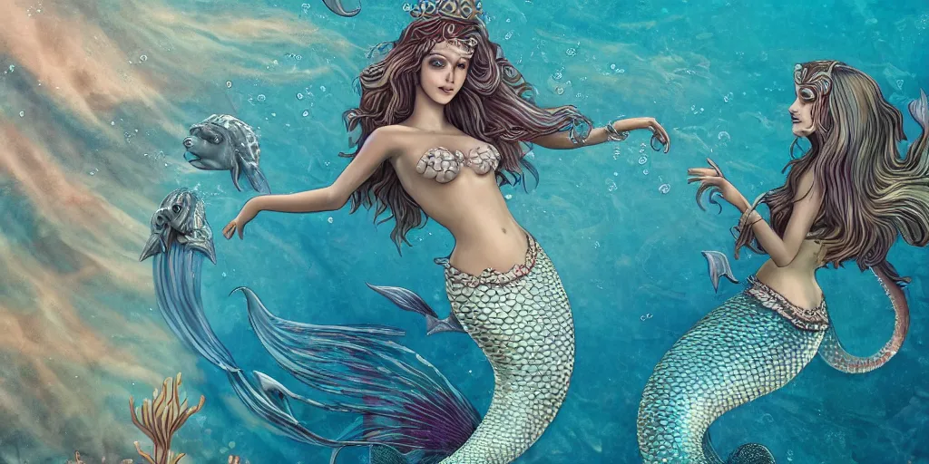 Image similar to queen of the ocean mermaid, highly detailed, 8k UHD