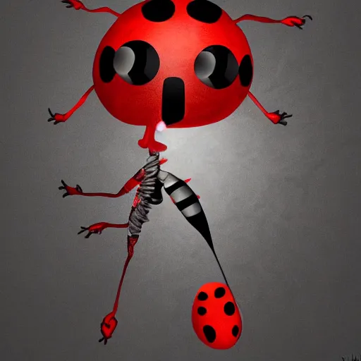 Image similar to ladybug as a monster, trending on artstation, scary atmosphere, nightmare - like dream