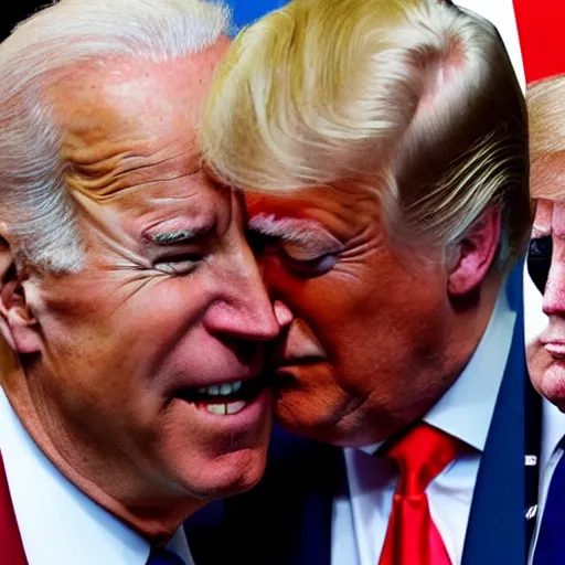 Image similar to Joe Biden and Donald Trump french kissing