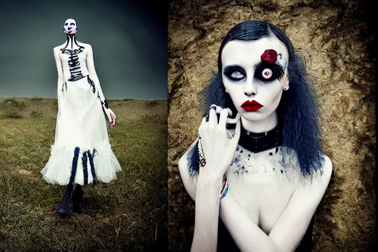 Prompt: fashion editorial photography in a world inspired by tim burton