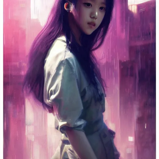 Image similar to jisoo of blackpink, hyperrealistic portrait, bladerunner street, art of elysium by jeremy mann and alphonse mucha, fantasy art, photo realistic, dynamic lighting, artstation, poster, volumetric lighting, very detailed face, 8 k, award winning