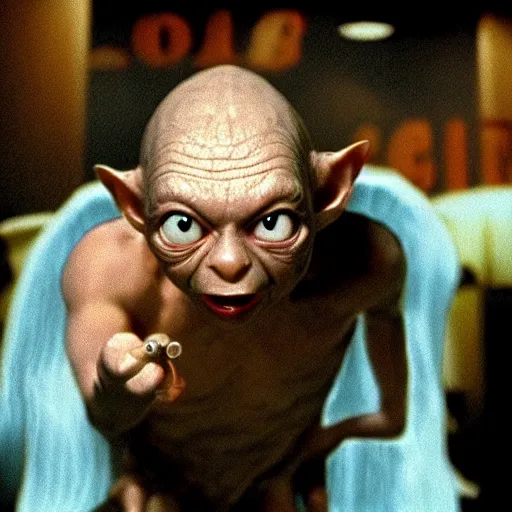 Prompt: Gollum pulp fiction movie