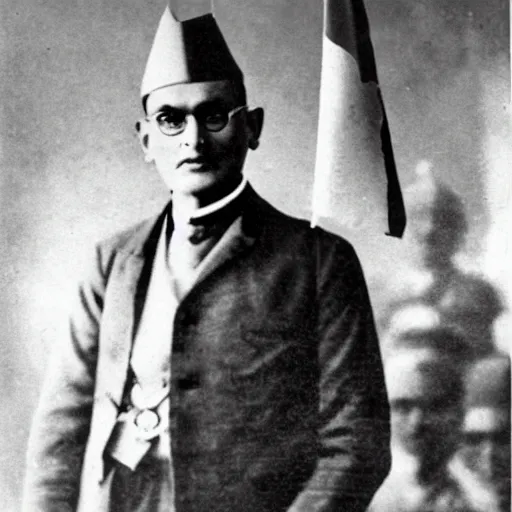 Prompt: Veer Savarkar holding the Indian flag