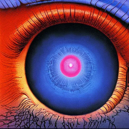 Prompt: a deadly eye in center by Zdzislaw Beksinski and dan mumford , digital art