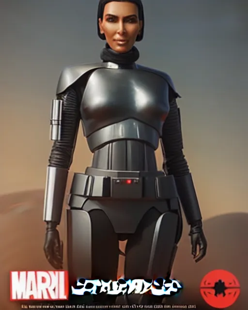 Image similar to kim kardashian : : young woman : : as hot star wars android woman by marvel trading card : : by greg rutkowski, wlop, instagram, unreal engine, : :