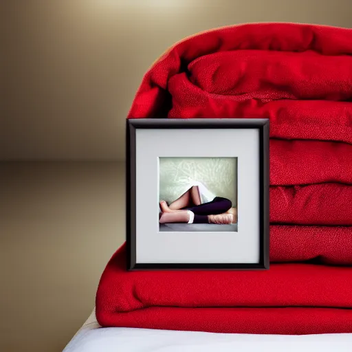 Image similar to high definition professional photo of a red t - shirt laying on a bed, displayed, promotional