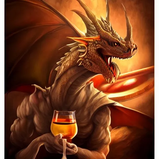 Prompt: a anthropomorphic dragon drinking in a bar Trending on artstation DeviantArt Pinterest furaffinty Photorealistic HD 8k highlights and shadow detailed High Resolution