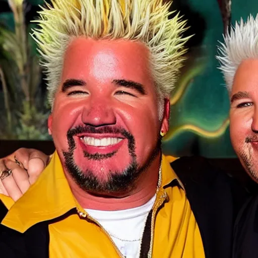 Image similar to guy fieri smiling ear to ear after smelling a fart from a big woman ’ s rear end