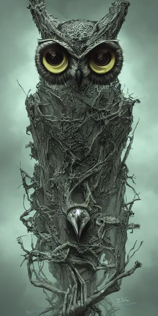 Prompt: an owl in the style of h. r giger, incredible art, character design, octane render,