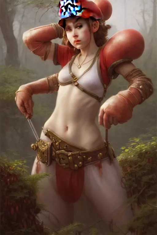 Image similar to mario after battle beaten and bruised, fantasy magic, light night, intricate, elegant, sharp focus, illustration, highly detailed, digital painting, concept art, matte, art by wlop and artgerm and ivan shishkin and andrey shishkin, masterpiece