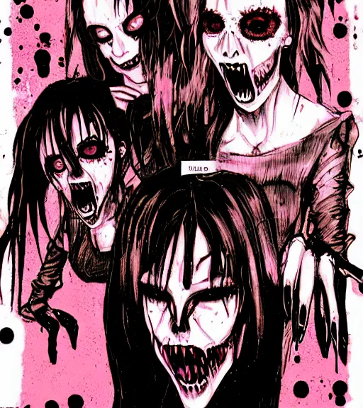 Image similar to horror acid colors, a dark picture comic featuring blood horror and goth anime girls, anime vampires, evil horror vibes