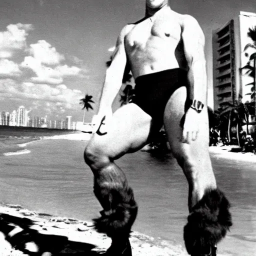 Prompt: stylish body builder hitler at miami beach