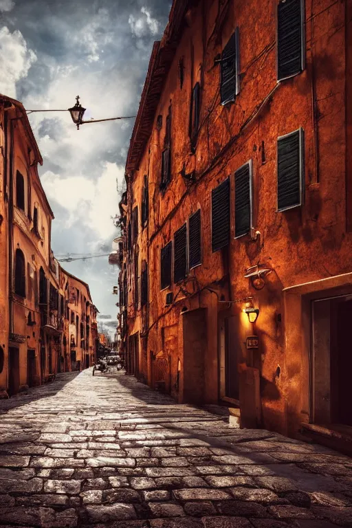 Prompt: the most typical italian picture, wide angle, redscale photography, dramatic lighting, photorealistic, cinematic lighting, high detail, cinematic feel, high octane, 4 k, unreal engine, digital render, smooth, ultra realistic