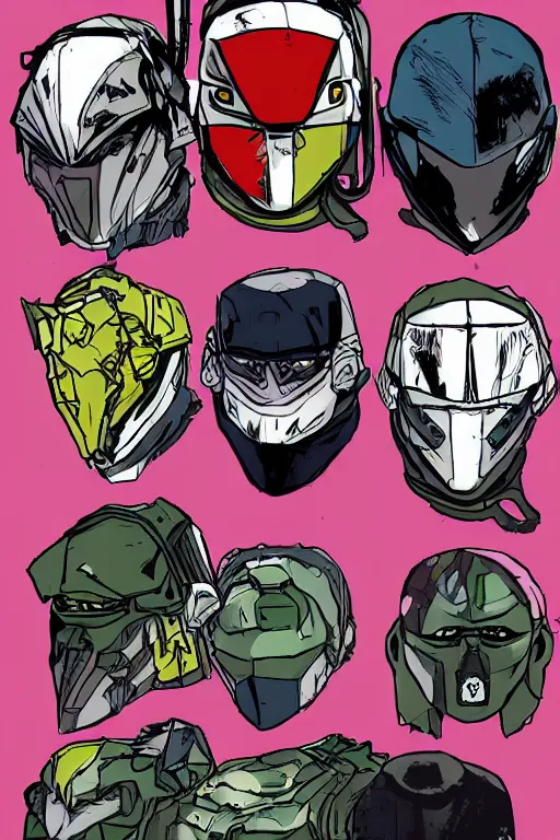 Image similar to ranger power colored mecha ninja mask helmet metal gear solid artic suit swat commando andy warhol style style mullins craig and keane glen and apterus sabbas and guay rebecca and demizu posuka