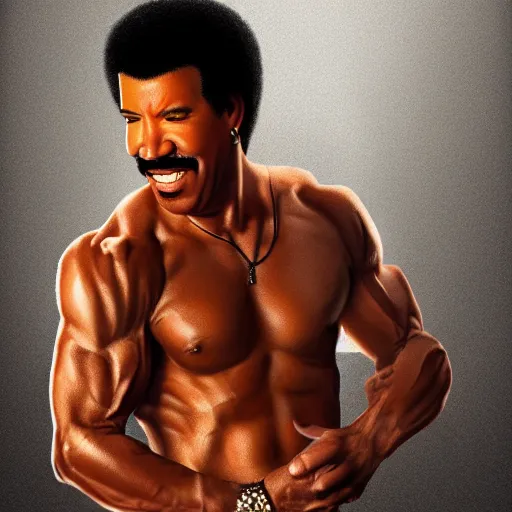 Image similar to Lionel richie with the physique of a body builder, hyper realistic, ultra detailed, cinematic, dynamic lighting, photorealistic, refined, intricate, digital art, digital painting, masterpiece, 8k