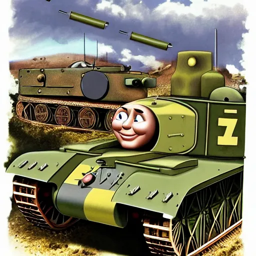 Prompt: thomas the wwii panzer tank by wilbert awdry