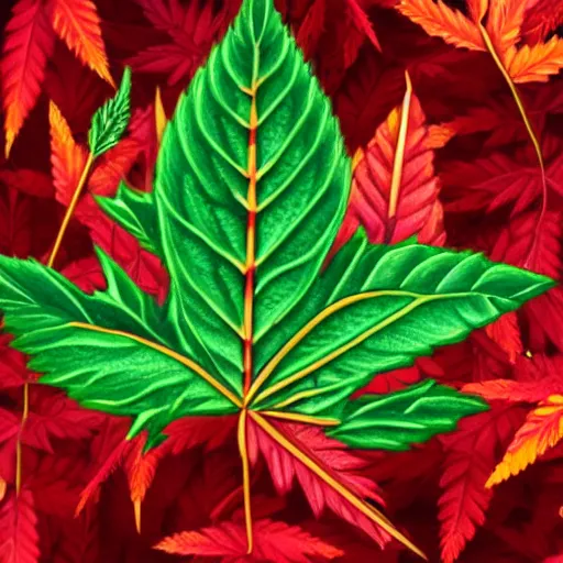 Image similar to fireleaf is an illegal drug in all kingdoms. it comes from the fireleaf plant and looks like red leaves. 8 k fantasy art illustration