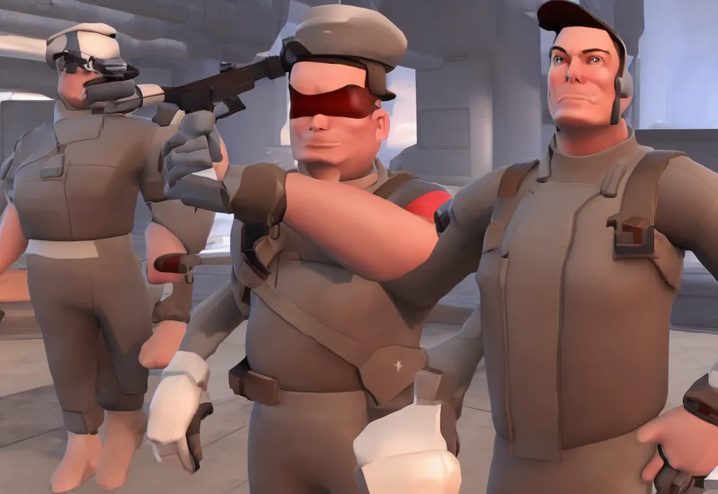 Image similar to elon musk in team fortress 2, elon musk in the video game team fortress, gameplay screenshot, close up, 3 d rendering. unreal engine. amazing likeness. very detailed.