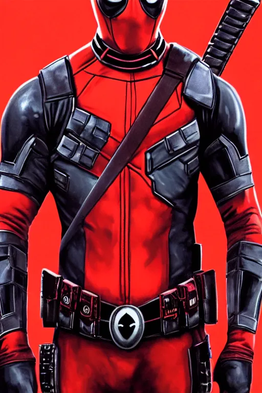 Prompt: Narendra Modi as Deadpool, claws are up, red and black deadpool costume, Narendra Modi hairstyle and beardstyle, calm, grumpy, portrait, masculine figure, highly detailed, digital painting, artstation, concept art, smooth, sharp focus, illustration, cinematic lighting, art by artgerm and greg rutkowski and alphonse mucha