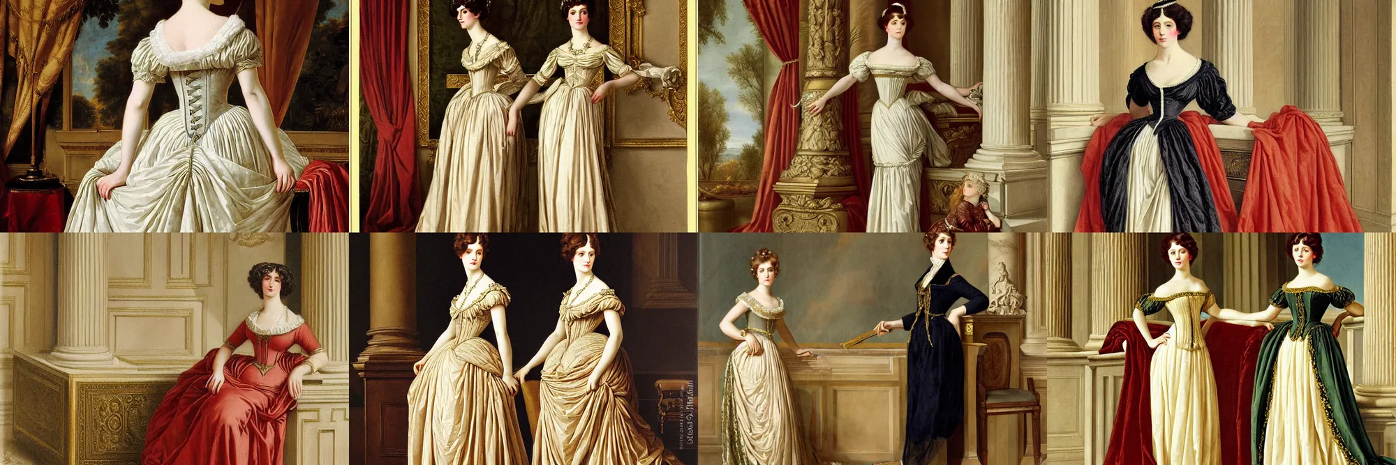 Prompt: regency portrait by vittorio reggianini by frederic soulacroix, georgian dress amazing fabric