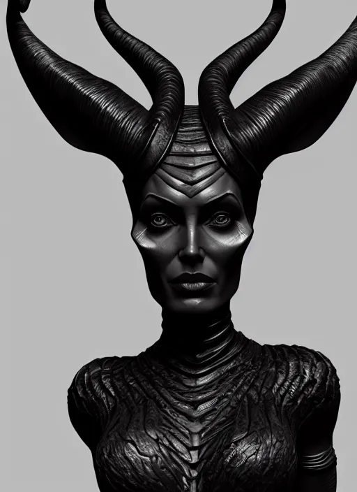 Image similar to stoic statue of maleficent, aesthetic, naturel, symmetrical face, hyper detailed, digital sculpture, trending in artstation, cinematic lighting, studio quality, smooth render, unreal engine 5 rendered, octane rendered