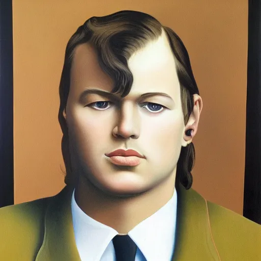 Image similar to painting of a young david gilmour by rene magritte, hd, 4 k, detailed, award winning