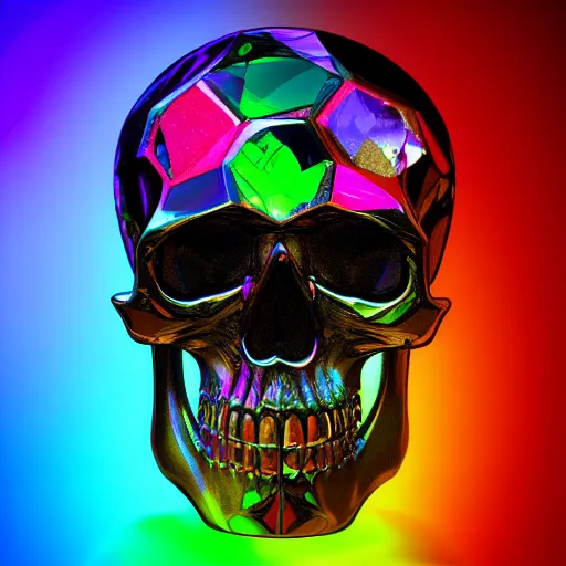 Image similar to skull made of crystal, realistic, 4k, rainbow reflection