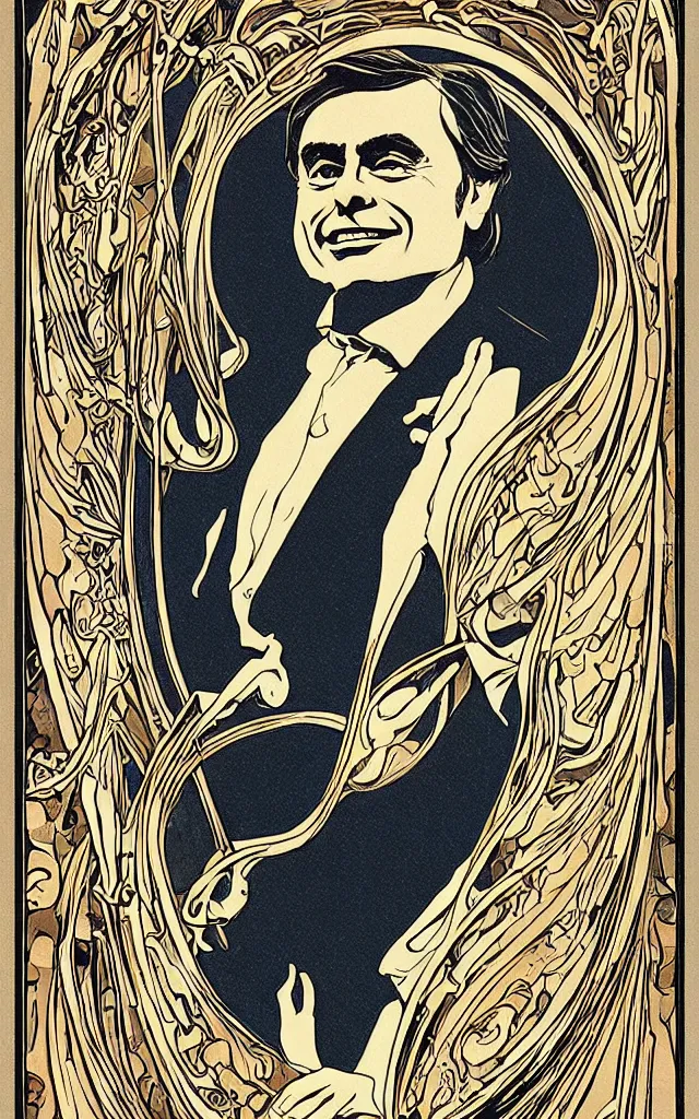 Prompt: carl sagan, in art Nouveau style.