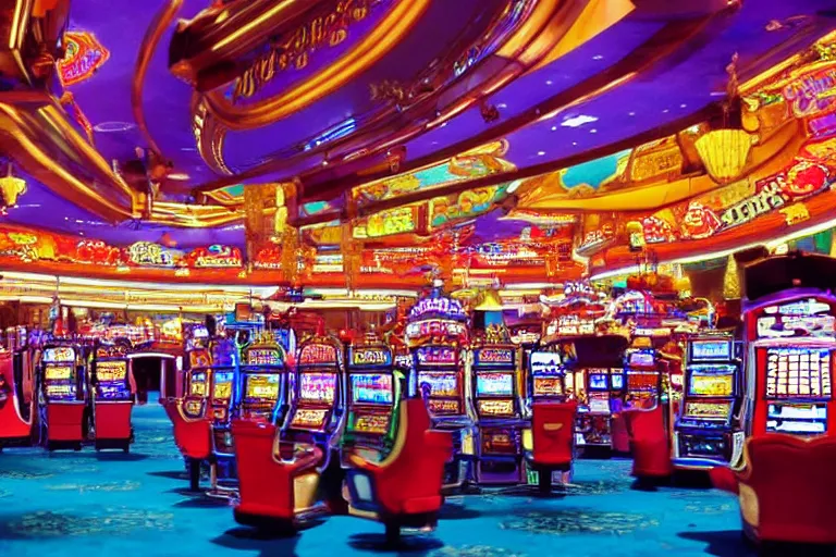 Prompt: A casino interior in the Philippines, 90s anime, wide shot