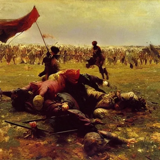 Image similar to the last battle, oil on canvas, ilya repin, 1 8 7 3