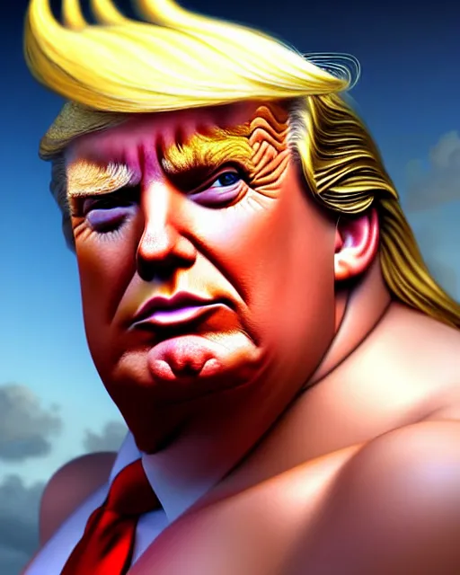 Image similar to character concept art of donald trump as poseidon | cute - fine face, pretty face, realistic shaded perfect face, fine details by stanley artgerm lau, wlop, rossdraws, james jean, andrei riabovitchev, marc simonetti, and sakimichan, tranding on artstation