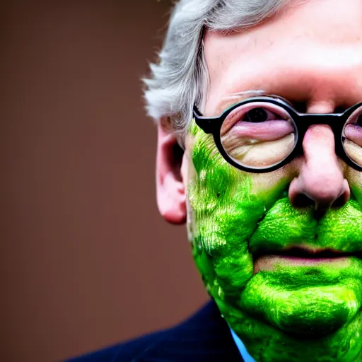 Image similar to photograph portrait of Mitch McConnell covered in green slime, sigma 85mm f/1.4, 4k, depth of field, high resolution, 4k, 8k, hd, full color