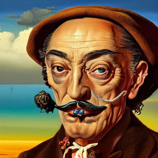 Image similar to Salvador Dali, Extremely Highly detailed, Occult, funny, humorous, humor, hilarious, funny, entertaining, magical, trending on artstationHQ, closeup, D&D, intricate, elegant, highly detailed, digital painting, artstation, concept art, matte, sharp focus, illustration, surrealism