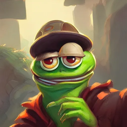 Image similar to super rich happy pepe the miner, greg rutkowski, artstation