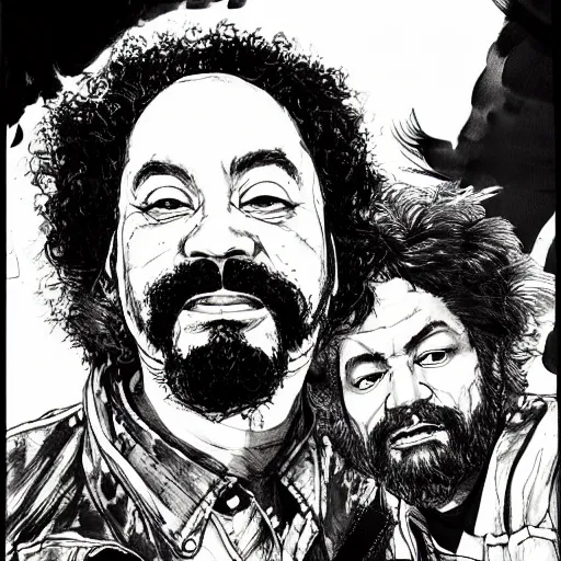 Image similar to portrait of cheech and chong, concept art, sumi - e style, intricate linework, artstation, trending, highly detailed, smooth, focus, art by yoji shinkawa,