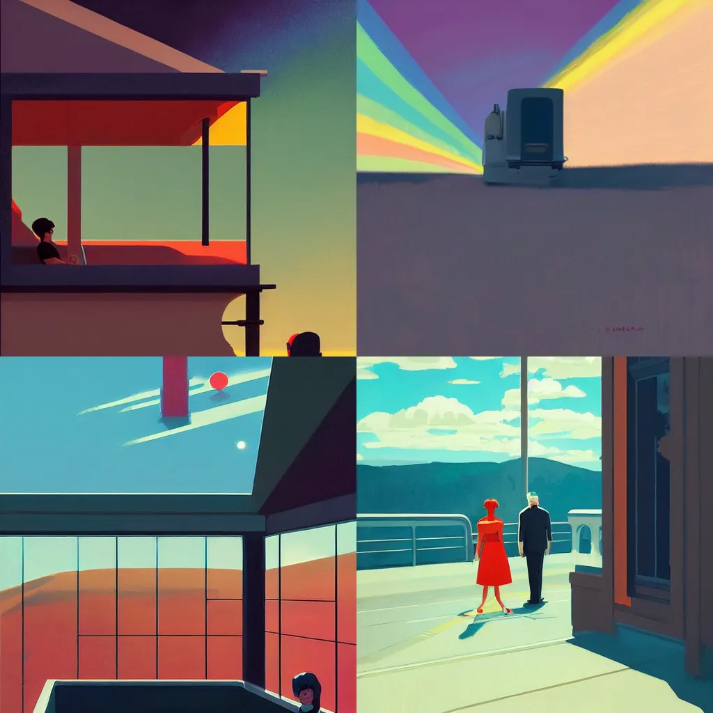 Prompt: 🌈 🛰 by atey ghailan and edward hopper