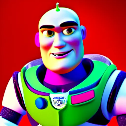 Image similar to realistic! photo of buzz lightyear with a buzz cut hairstyle, trending on artsation, 8k
