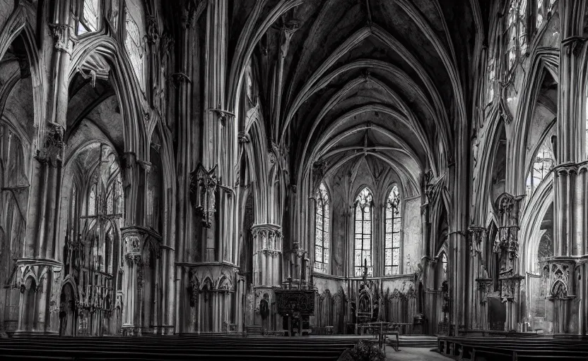 Prompt: a church. gothicpunk. gothic. architecture photography. 8K. detailed. photorealism. artstation. ultra realistic