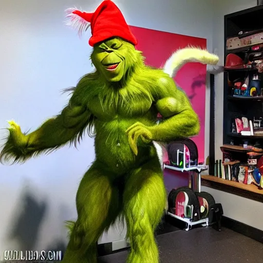 Image similar to The Grinch is a jacked muscle builder gigachad