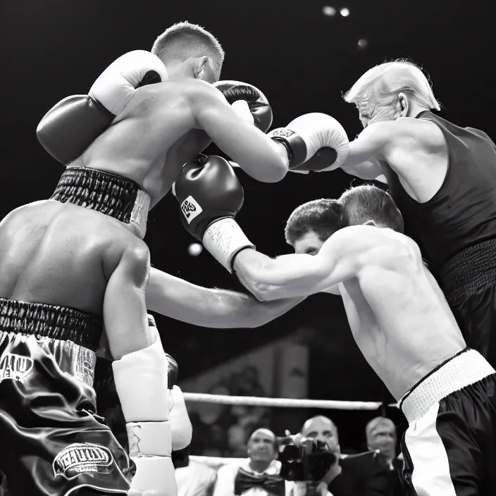 Image similar to boxing match of biden and trump, b & w detailed sharp photo