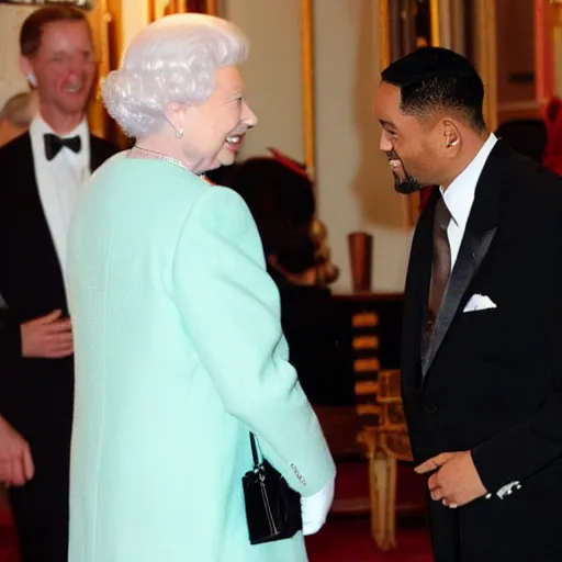 Prompt: Queen Elizabeth slapping Will Smith