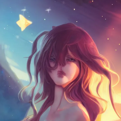 Prompt: anime, full body, bunny girl, a cute female reach out to camera, shooting star in background, long wavy hair, light and shadow effects, highly detailed, digital painting, art station, sharp focus, high quality, frontal view, illustration, concept art, wlop