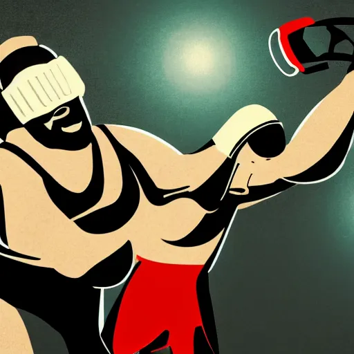 Image similar to wrestlers wearing vr headsets, vr goggles, shrugging, shrugging arms, tap out, minimalistic, trending on art station, digital illustration by matthew skiff