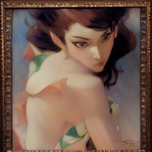 Image similar to detailed portrait of art deco anime girl, painting by gaston bussiere, craig mullins, j. c. leyendecker