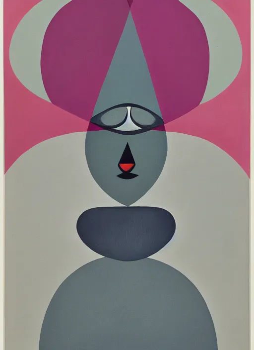 Image similar to portrait of a pink alien with minimalistic and aesthetic geometric shapes and patterns, muted color palette, symmetric, symbolist, abstract, spiritual art painting by Hilma At Klint