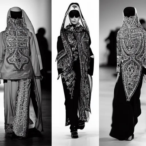 Image similar to a traditional arabic clothing in a modern way, hedi slimane, balenciaga, fashion design, photography