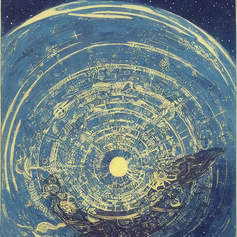 Image similar to Giant Floating Circular Ancient Sacred Sublime Cosmic Structure by Hiroshi Yoshida