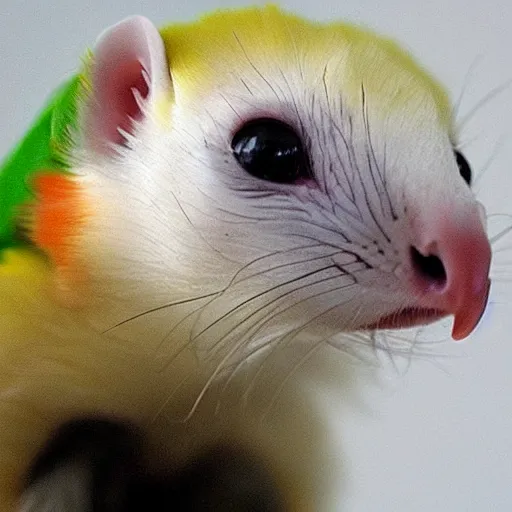 Image similar to mix between a ferret and a parrot, ferret parrot