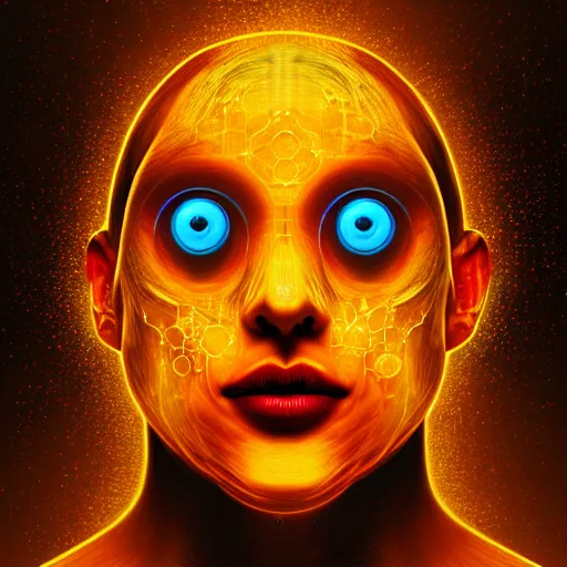 Image similar to I've discovered life, scientist, ecstatic, infinite power, manic, perfect eyes, full body shot, chemical structures, atoms, molecules, portrait, energized face, noble, transformation, vivid colors, elegant, concept art, sharp focus, digital art, Hyper-realistic, 4K, Unreal Engine, Highly Detailed, HD, Dramatic Lighting by Brom, trending on Artstation